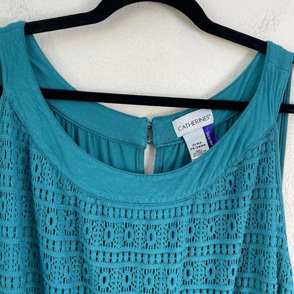 Catherines Womens Plus 3XWP Teal Sleeveless Crochet Maxi Dress Drawstring Waist - Picture 2 of 9